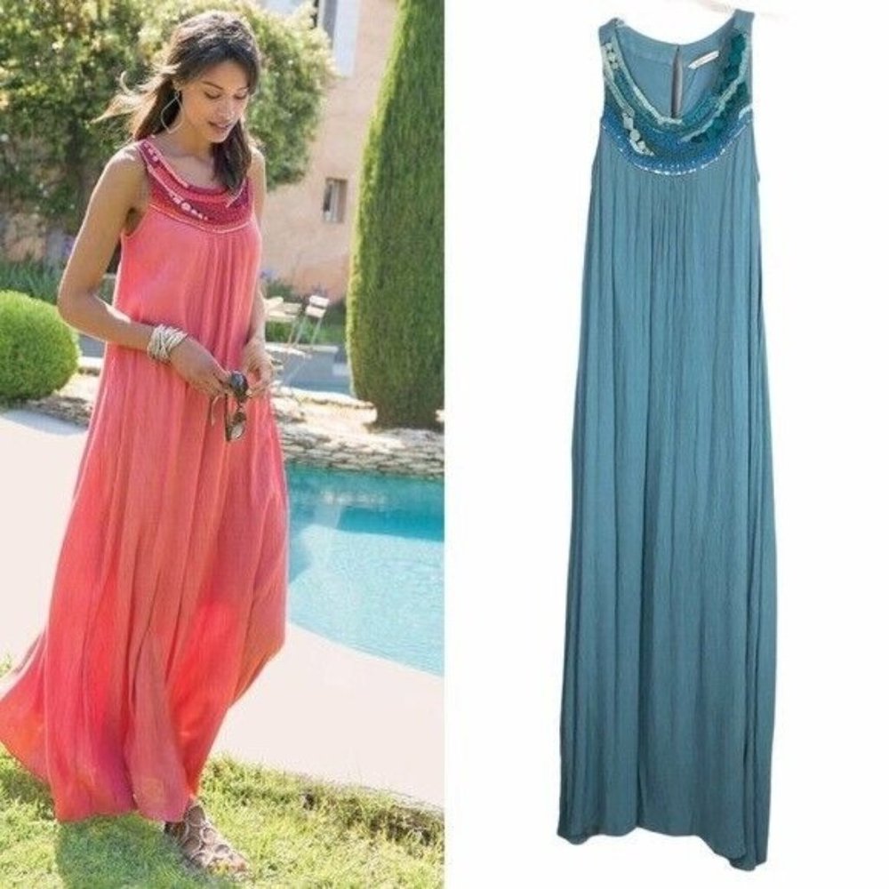 BLUE *Rare* Soft Surroundings Barbados Maxi Dress Womens Sleeveless Knit Size S
